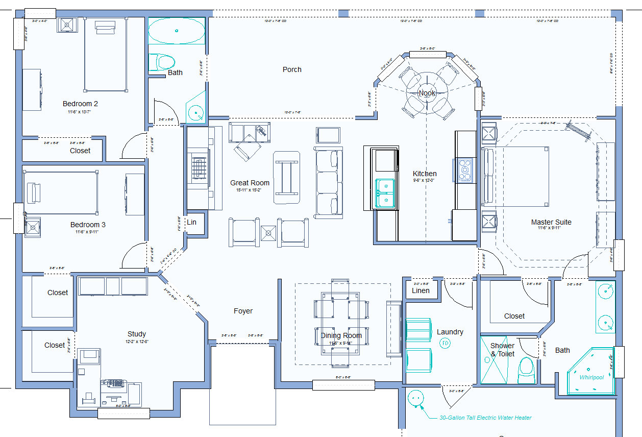 average kitchen living room size